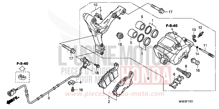 ETRIER DE FREIN ARRIERE (VFR1200FD) de VFR1200F DCT CANDY PROMINENCE RED (R342) 2010